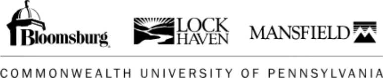Commonwealth University of Pennsylvania logo, with the Bloomsburg, Lock Haven, and Mansfield campus marks